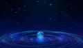 Dot line, particle flow, 3D digital earth universe starry sky vortex, internet technology poster background.